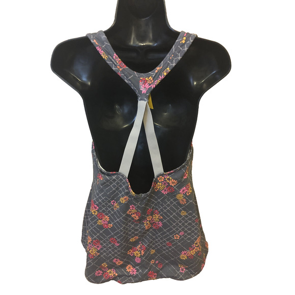LOLE Womens Tank Top Size Small Gray Floral Razor Back Shirt Workout Running Fit - Picture 2 of 12